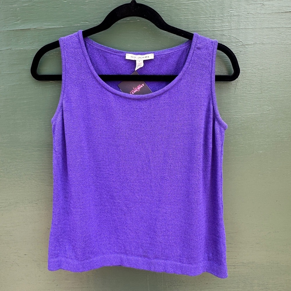 St John Rich Purple Santana Knit Sleeveless Wide Strap Cropped Wool Vintage M